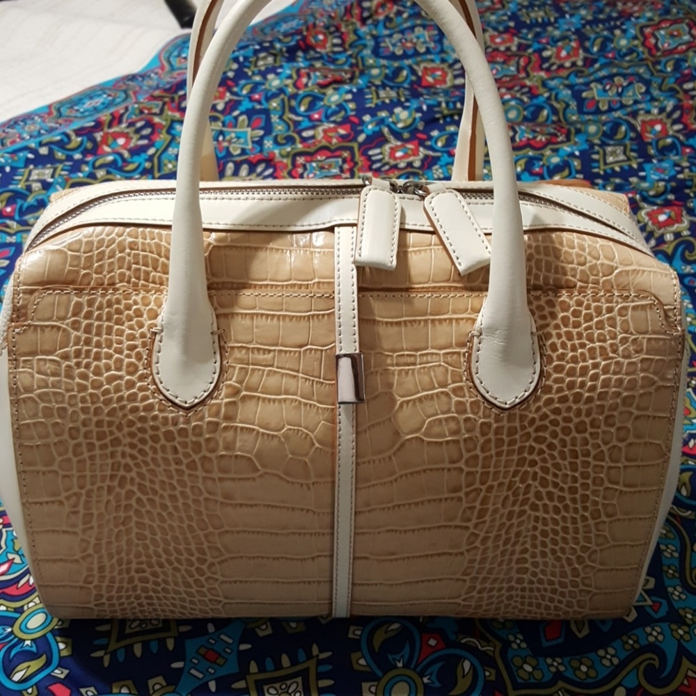 Iacucci Tan Cream Leather Snakeskin Super Chic!